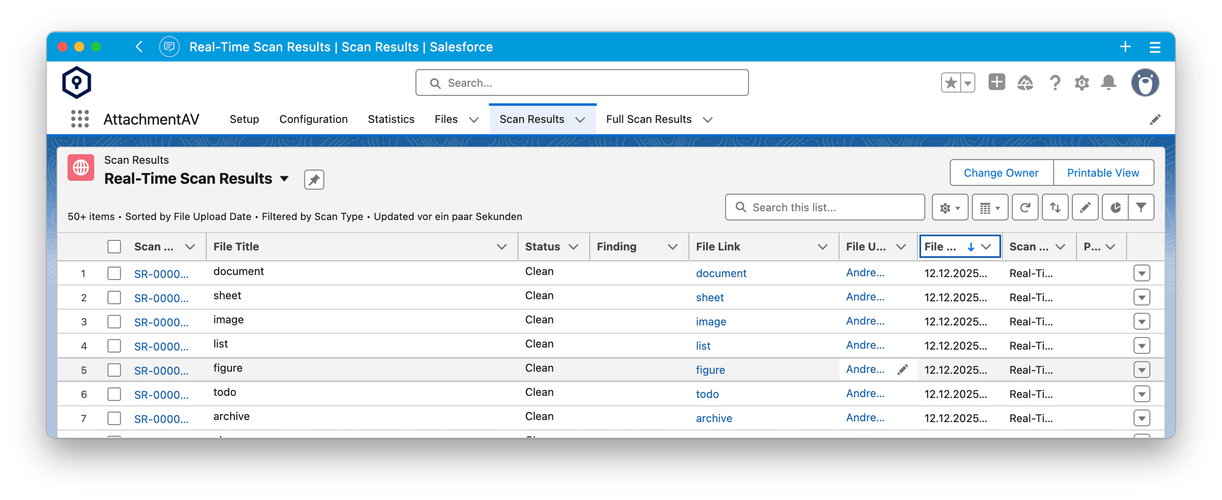 Audit trail of virus scans