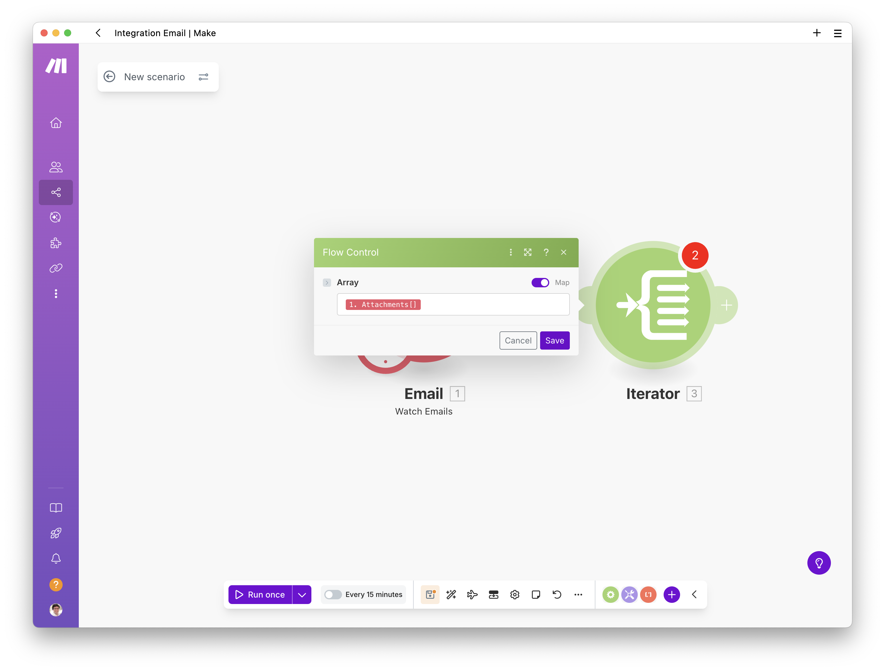 Creating a scenario to upload email attachments to Dropbox after a virus and malware scan - Step 7