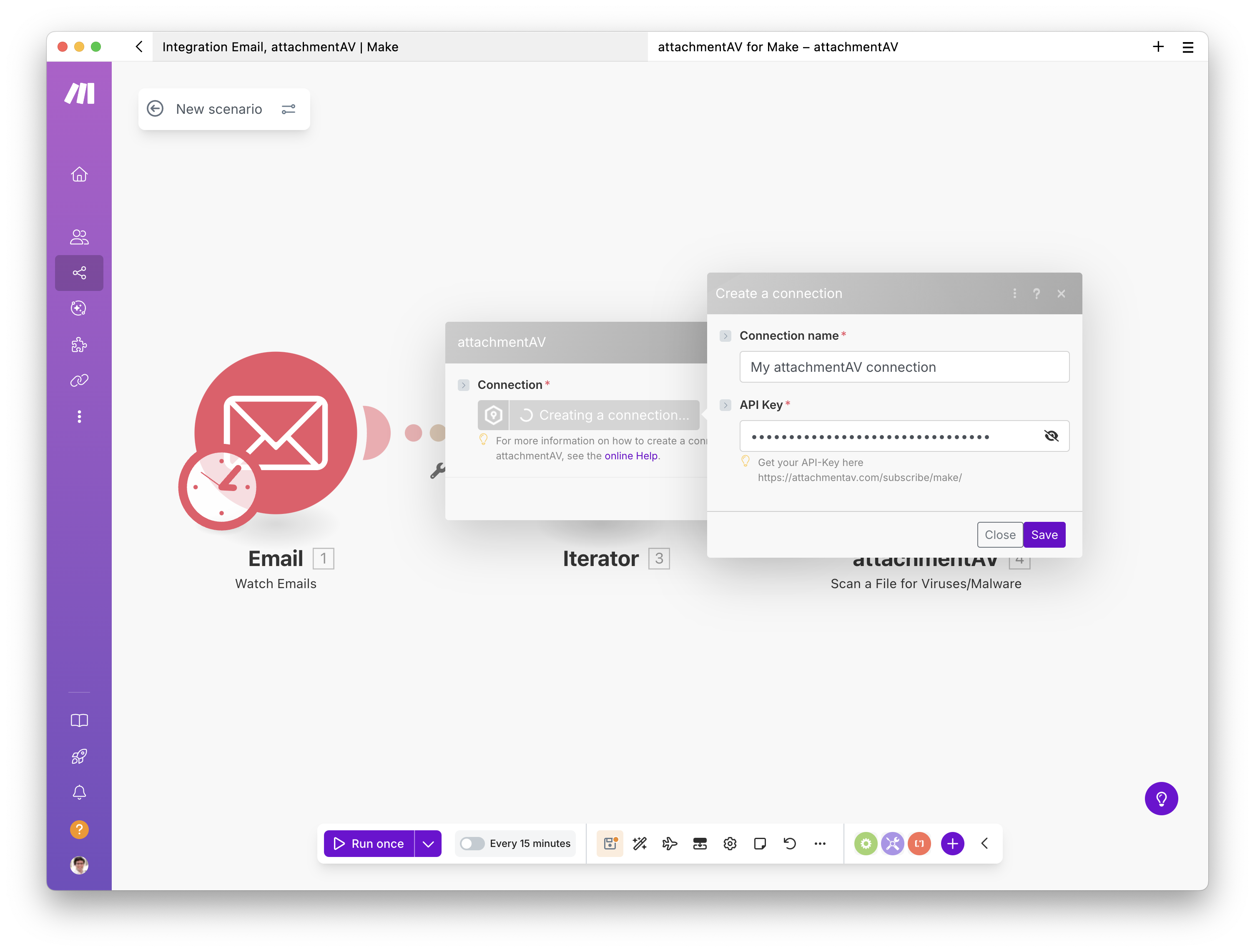 Creating a scenario to upload email attachments to Dropbox after a virus and malware scan - Step 13