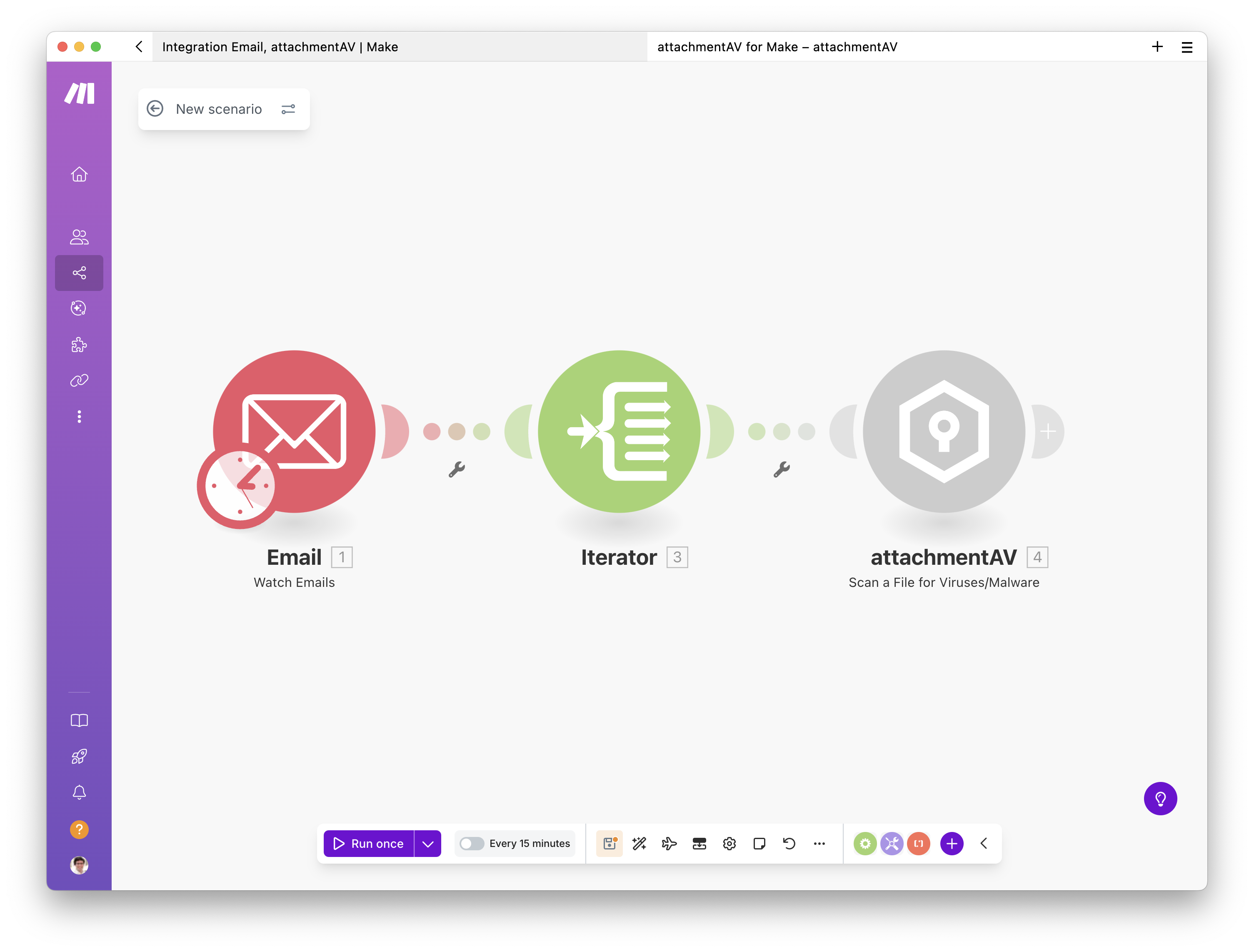 Creating a scenario to upload email attachments to Dropbox after a virus and malware scan - Step 15