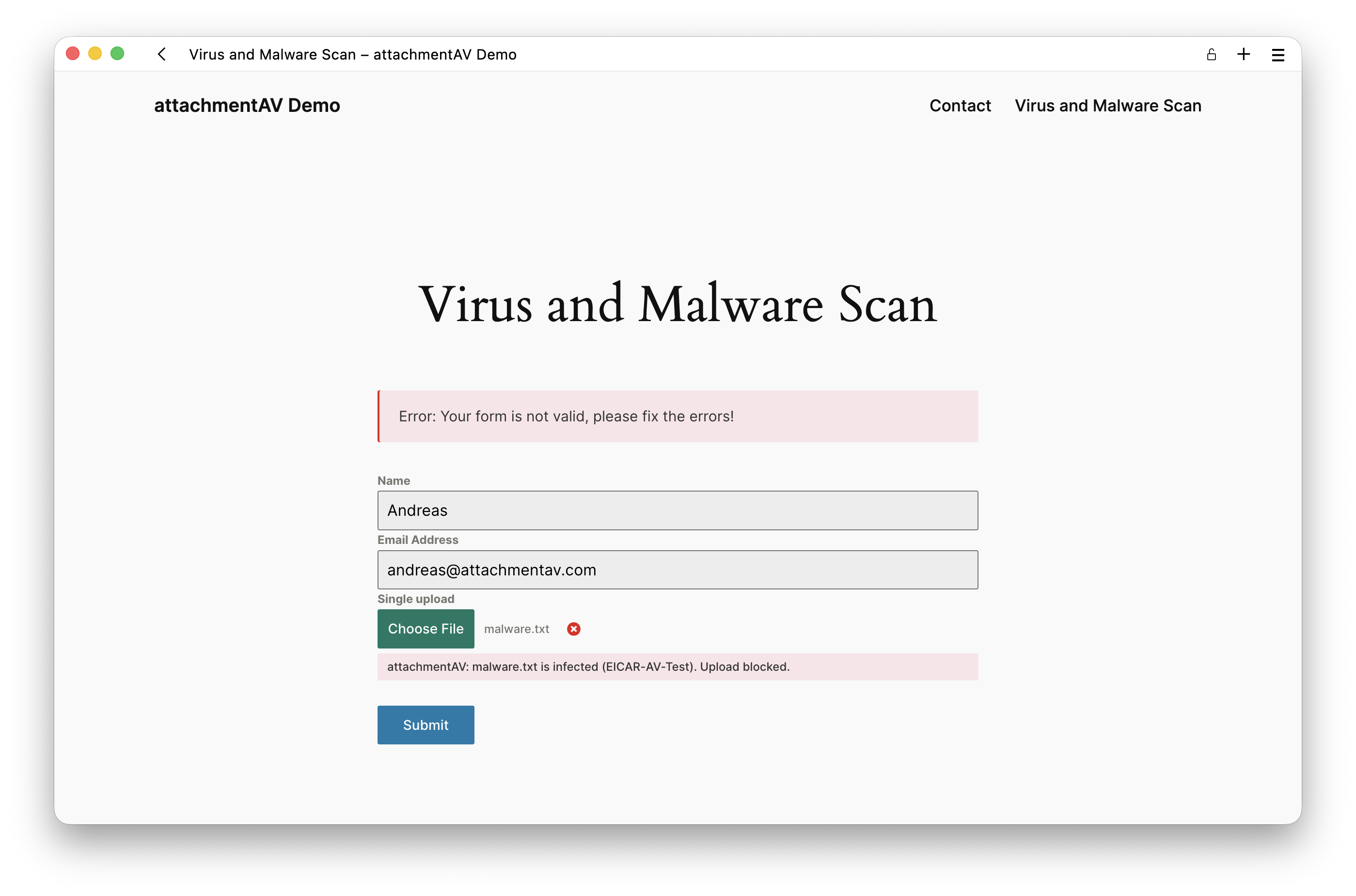 attachmentAV blocks infected files from being uploaded