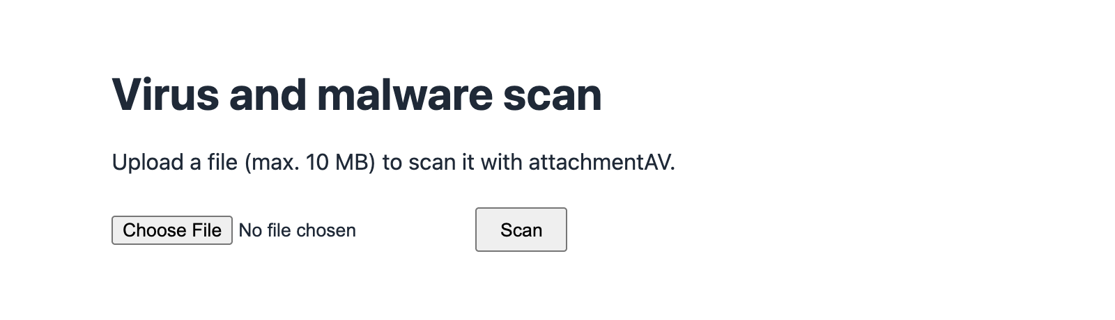 The upload form of the Laravel example: upload a file to scan it for viruses and malware with attachmentAV